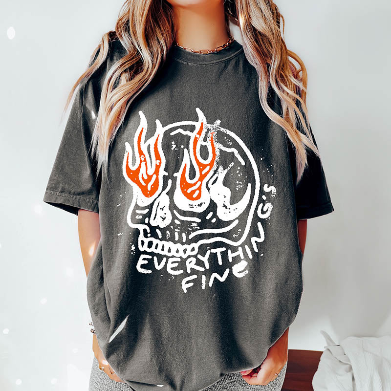 Everything is Fine Skeleton T-Shirt-lovefitte