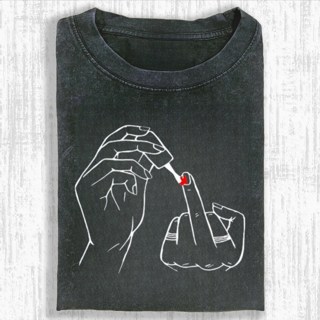 Women Middle Finger Nail Polish Tshirt