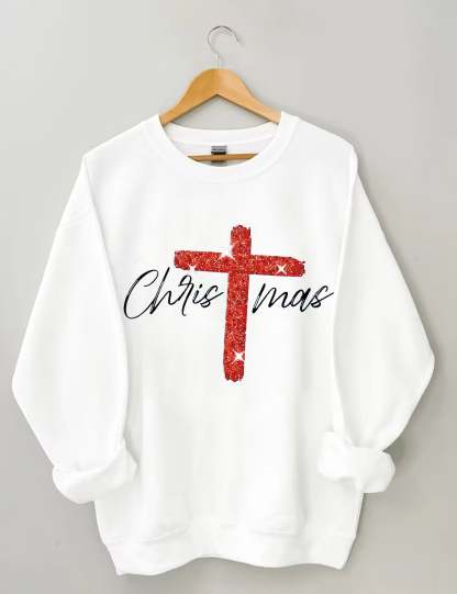 Retro Christmas Faith Cross Print Sweatshirt-lovefitte