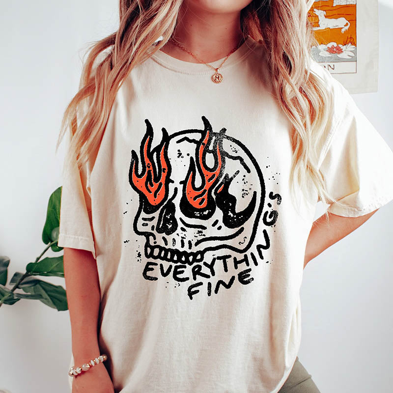 Everything is Fine Skeleton T-Shirt-lovefitte