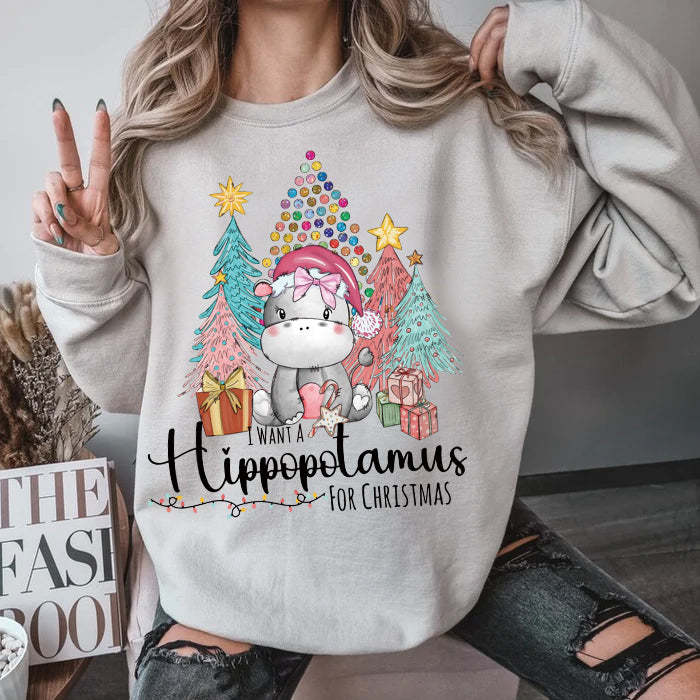 Christmas Hippo Sweatshirt-lovefitte
