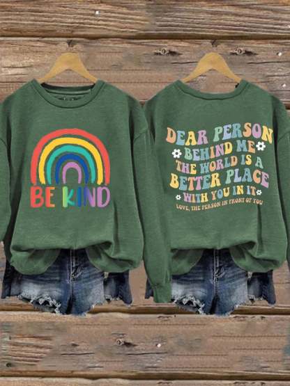 Women'S Casual Be Kind Printed Long Sleeve Sweatshirt-lovefitte