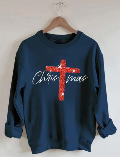 Retro Christmas Faith Cross Print Sweatshirt-lovefitte