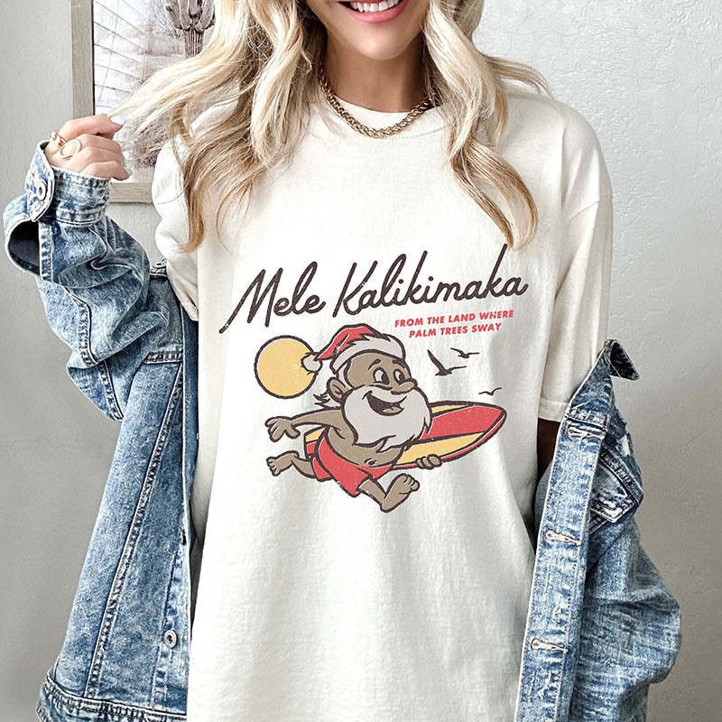 Surfing Santa Funny T-Shirt-lovefitte