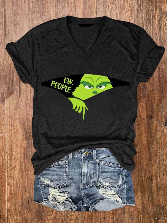 Women's EW People The Ginch Printed V-Neck Tee-lovefitte