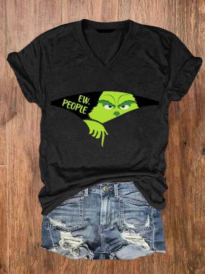 Women's EW People The Ginch Printed V-Neck Tee-lovefitte