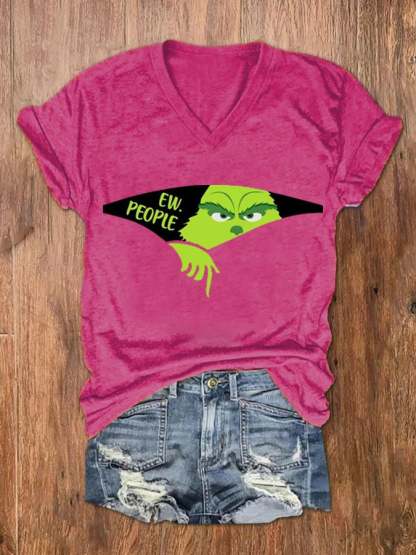 Women's EW People The Ginch Printed V-Neck Tee-lovefitte