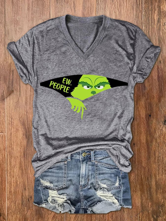 Women's EW People The Ginch Printed V-Neck Tee-lovefitte