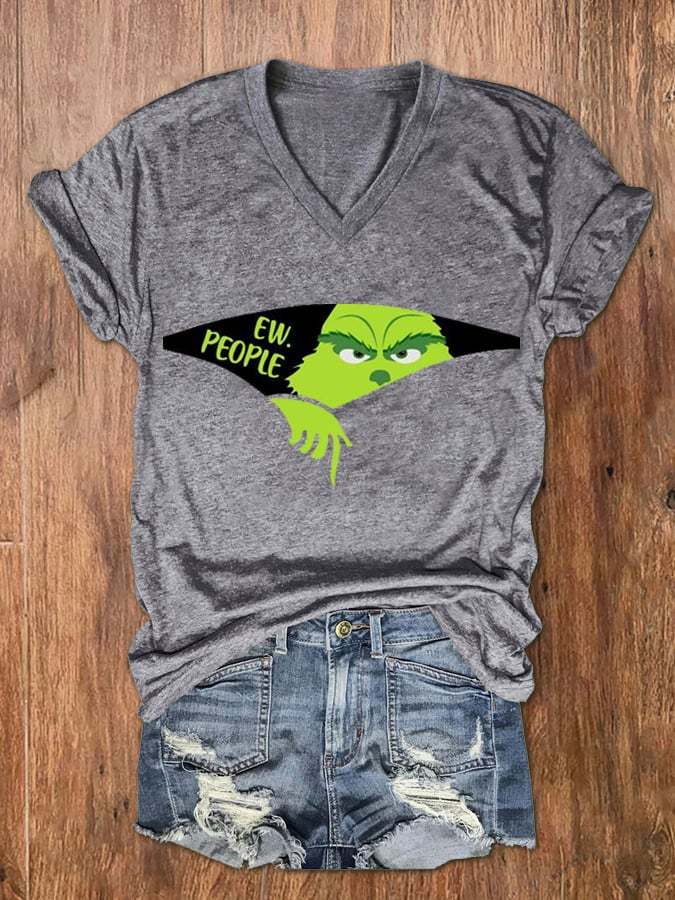 Women's EW People The Ginch Printed V-Neck Tee-lovefitte