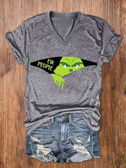 Women's EW People The Ginch Printed V-Neck Tee-lovefitte