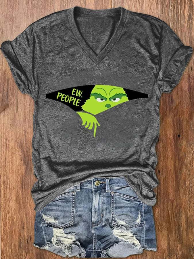 Women's EW People The Ginch Printed V-Neck Tee-lovefitte