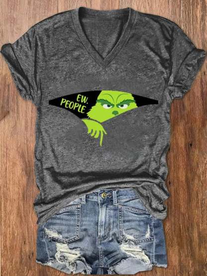 Women's EW People The Ginch Printed V-Neck Tee-lovefitte