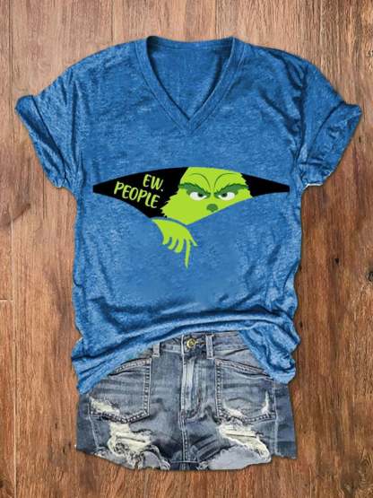 Women's EW People The Ginch Printed V-Neck Tee-lovefitte