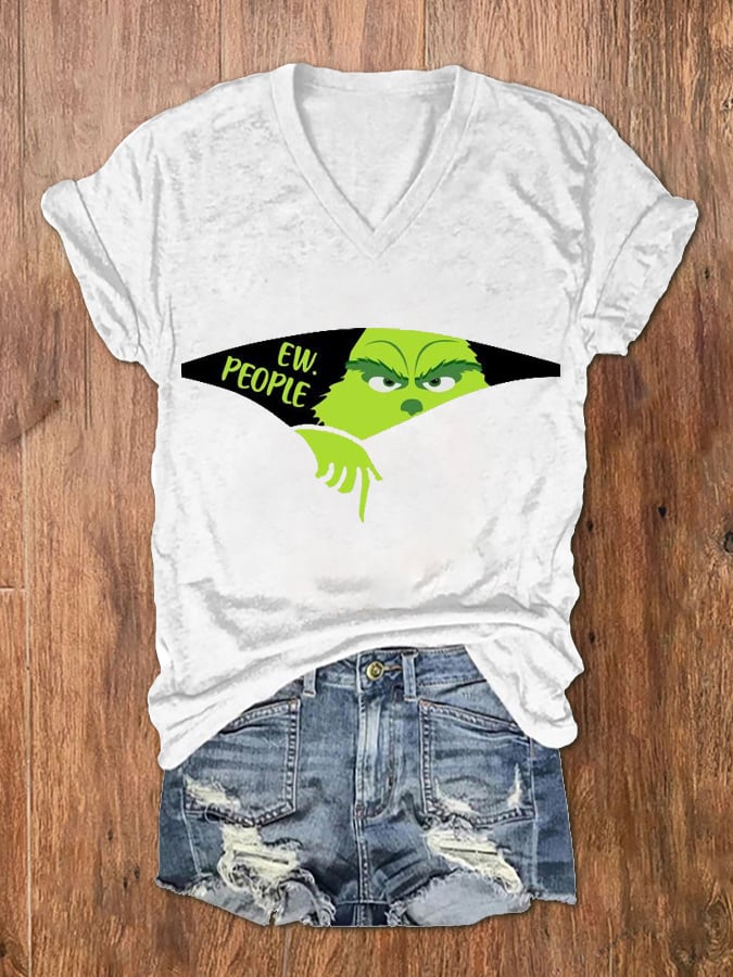 Women's EW People The Ginch Printed V-Neck Tee-lovefitte