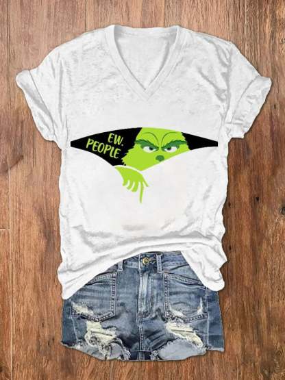 Women's EW People The Ginch Printed V-Neck Tee-lovefitte