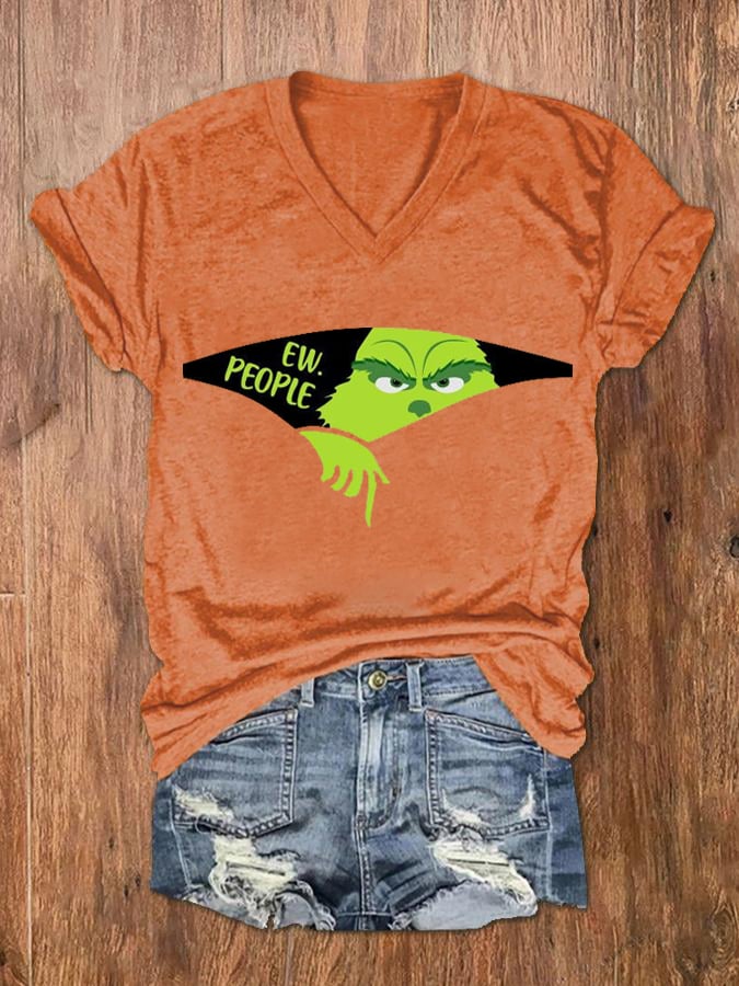 Women's EW People The Ginch Printed V-Neck Tee-lovefitte