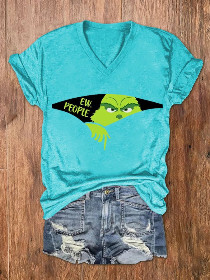 Women's EW People The Ginch Printed V-Neck Tee-lovefitte