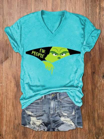 Women's EW People The Ginch Printed V-Neck Tee-lovefitte