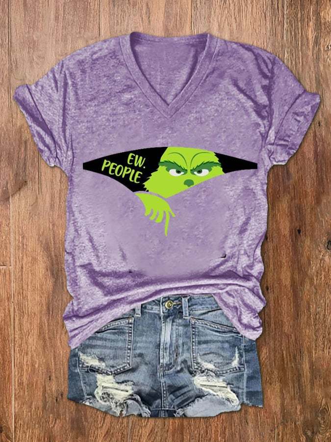 Women's EW People The Ginch Printed V-Neck Tee-lovefitte