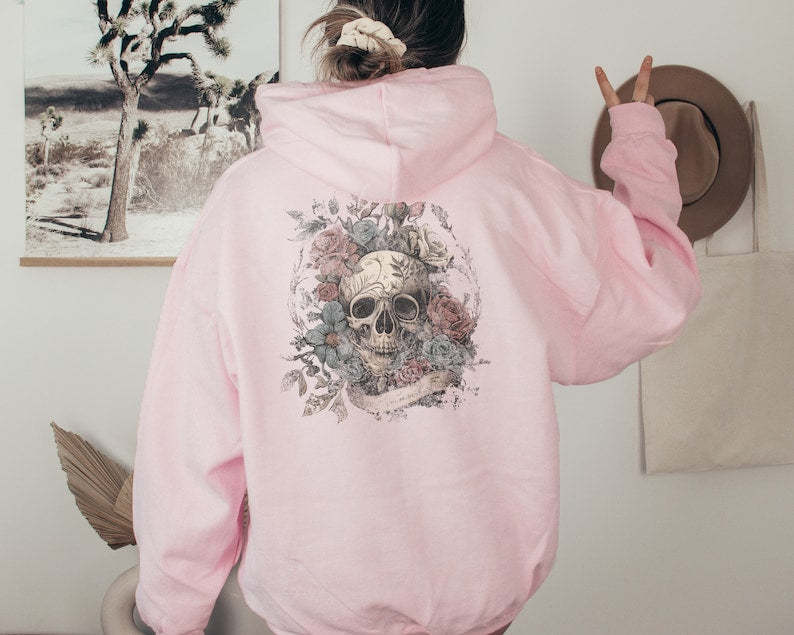 Rocker Floral Skeleton Hoodie-lovefitte