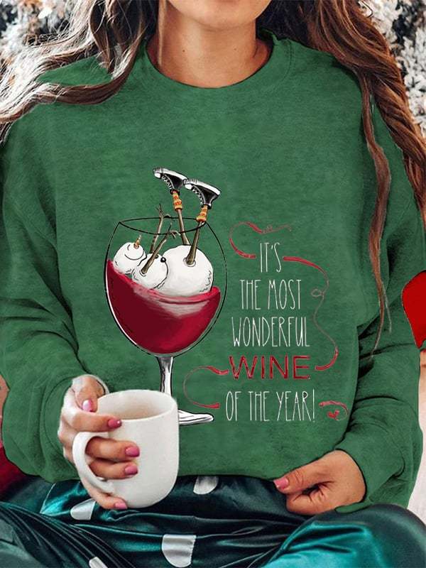 Women's Christmas It's The Most Wonderful Wine of The Year Printed Sweatshirt-lovefitte