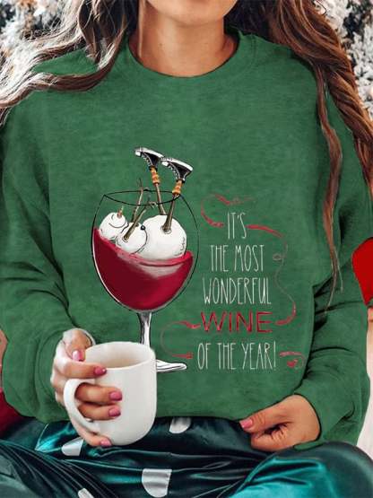 Women's Christmas It's The Most Wonderful Wine of The Year Printed Sweatshirt-lovefitte