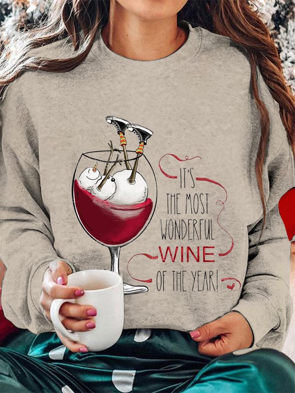 Women's Christmas It's The Most Wonderful Wine of The Year Printed Sweatshirt-lovefitte