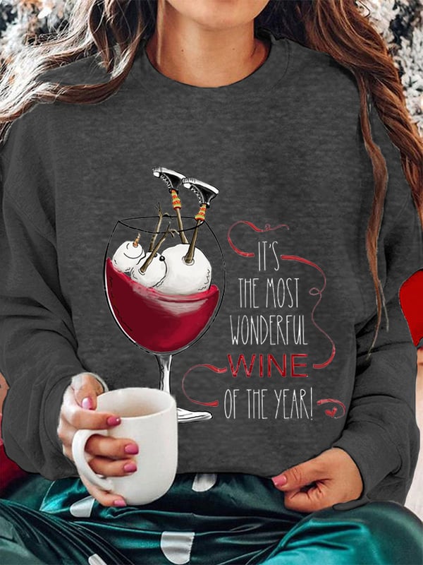 Women's Christmas It's The Most Wonderful Wine of The Year Printed Sweatshirt-lovefitte