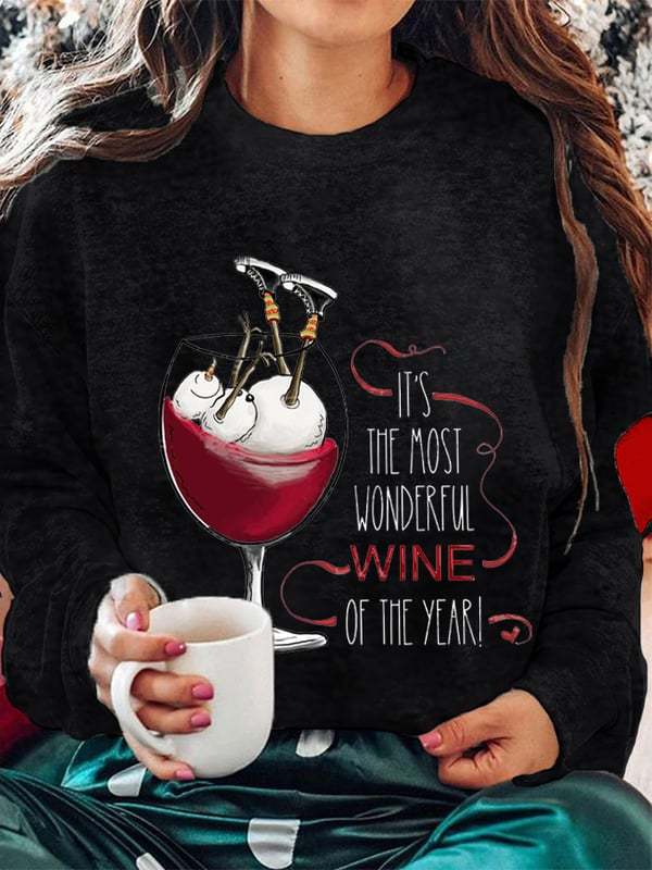 Women's Christmas It's The Most Wonderful Wine of The Year Printed Sweatshirt-lovefitte
