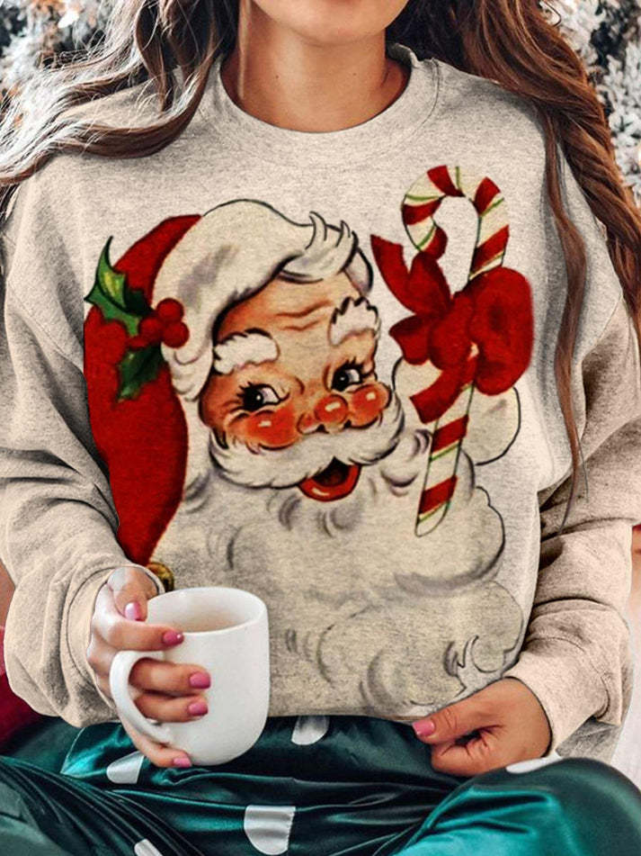 Women's Santa Print Long Sleeve Top-lovefitte