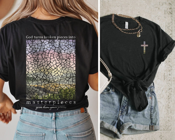 God Turns Broken Pieces Into Masterpieces T-shirt-lovefitte