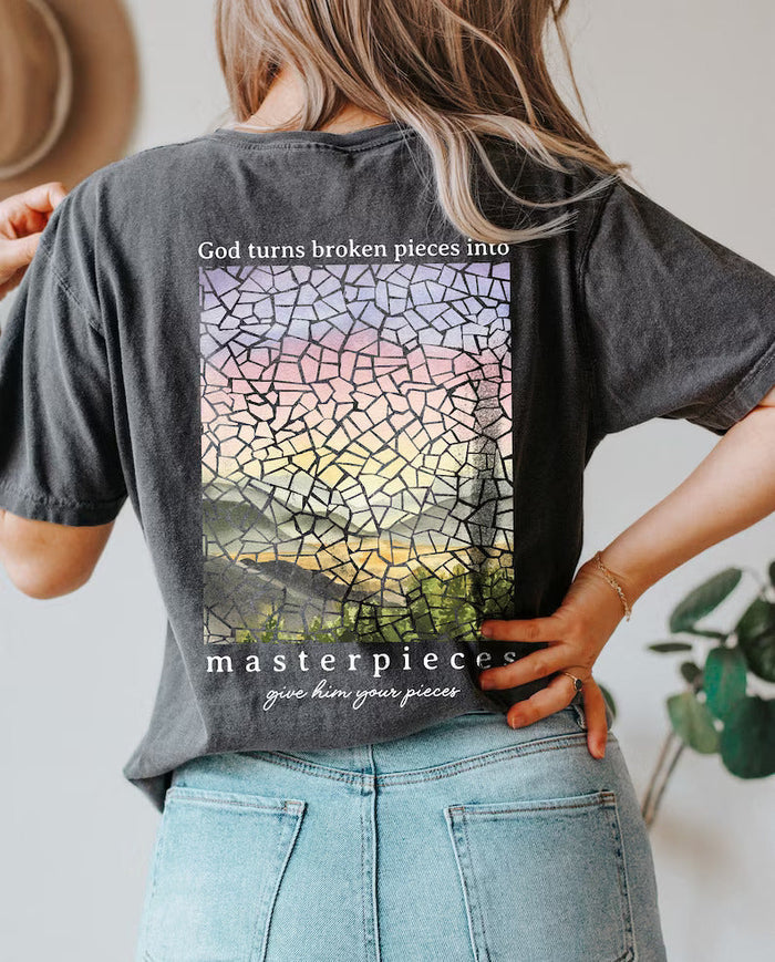 God Turns Broken Pieces Into Masterpieces T-shirt-lovefitte