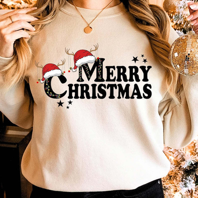 With Santa Cap Merry Christmas Sweatshirt-lovefitte