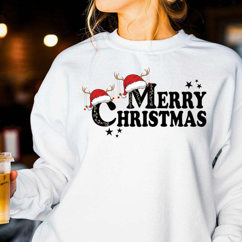 With Santa Cap Merry Christmas Sweatshirt-lovefitte