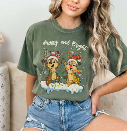 Chip and Dale Merry and Bright Christmas T-shirt-lovefitte