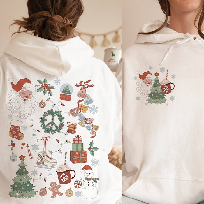 Retro Christmas Santa Claus 2 Sides Print Hoodie-lovefitte