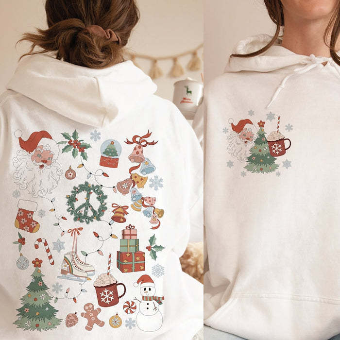 Retro Christmas Santa Claus 2 Sides Print Hoodie-lovefitte