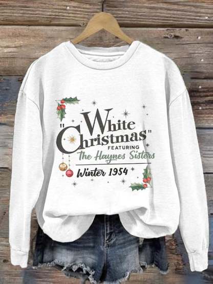 Women'S White Christmas Print Casual Sweatshirt-lovefitte