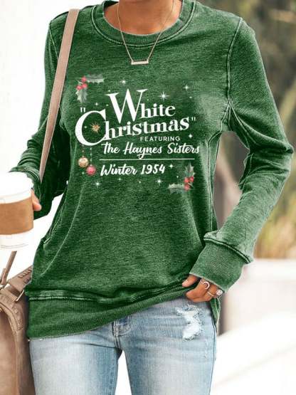 Women's White Christmas Print Casaul Sweatshirt-lovefitte