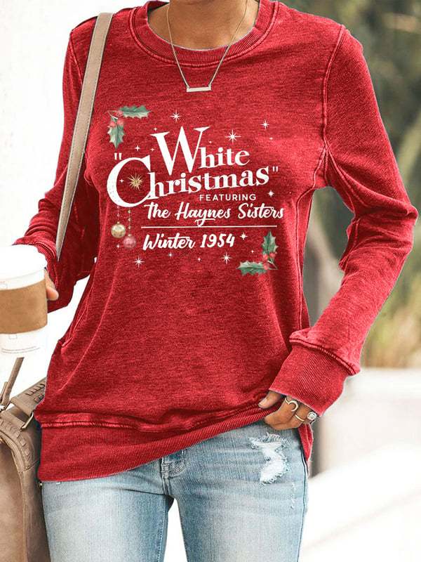 Women's White Christmas Print Casaul Sweatshirt-lovefitte