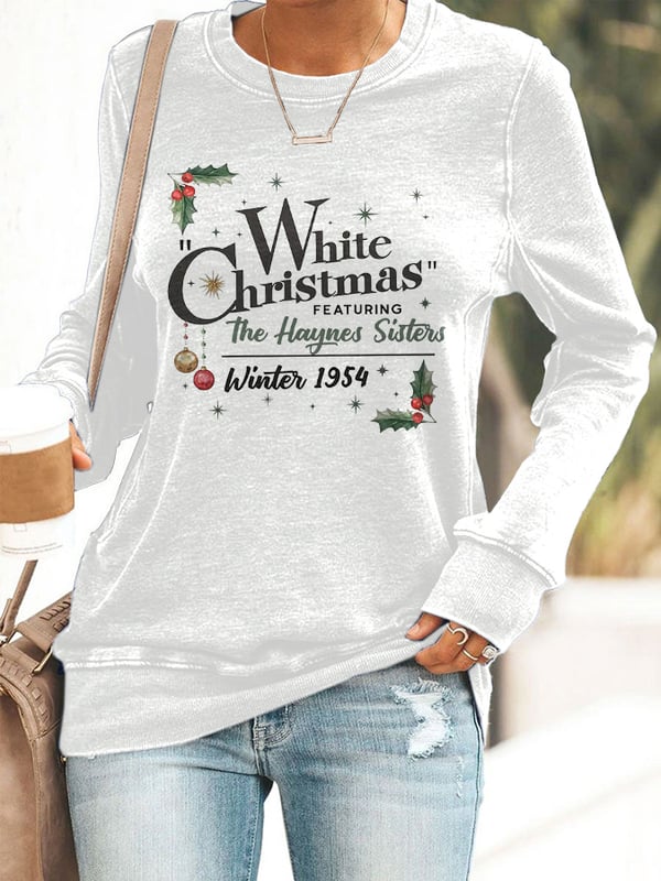 Women's White Christmas Print Casaul Sweatshirt-lovefitte