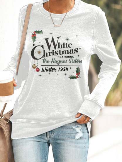 Women's White Christmas Print Casaul Sweatshirt-lovefitte