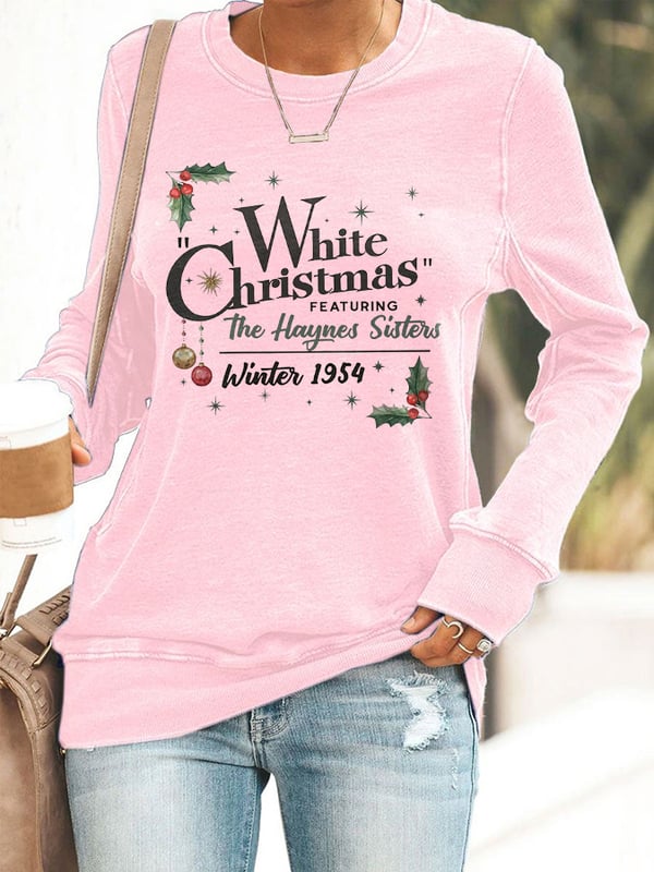 Women's White Christmas Print Casaul Sweatshirt-lovefitte