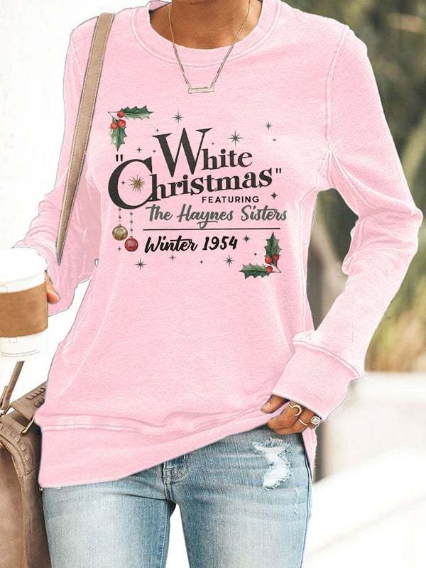 Women's White Christmas Print Casaul Sweatshirt-lovefitte