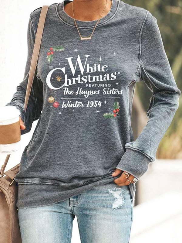 Women's White Christmas Print Casaul Sweatshirt-lovefitte