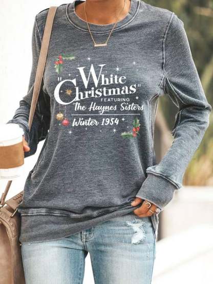 Women's White Christmas Print Casaul Sweatshirt-lovefitte