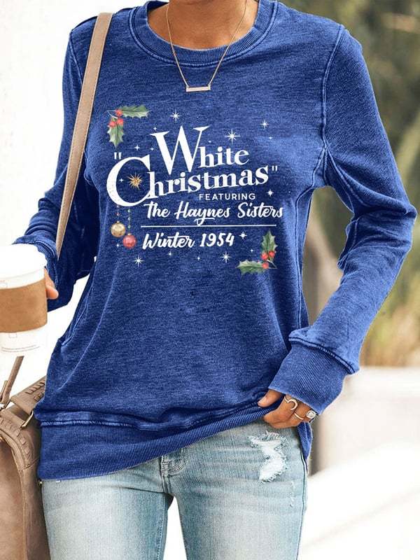 Women's White Christmas Print Casaul Sweatshirt-lovefitte