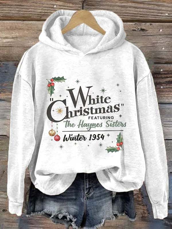 Women's White Christmas Print Casual Hoodie-lovefitte