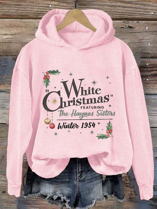 Women's White Christmas Print Casual Hoodie-lovefitte