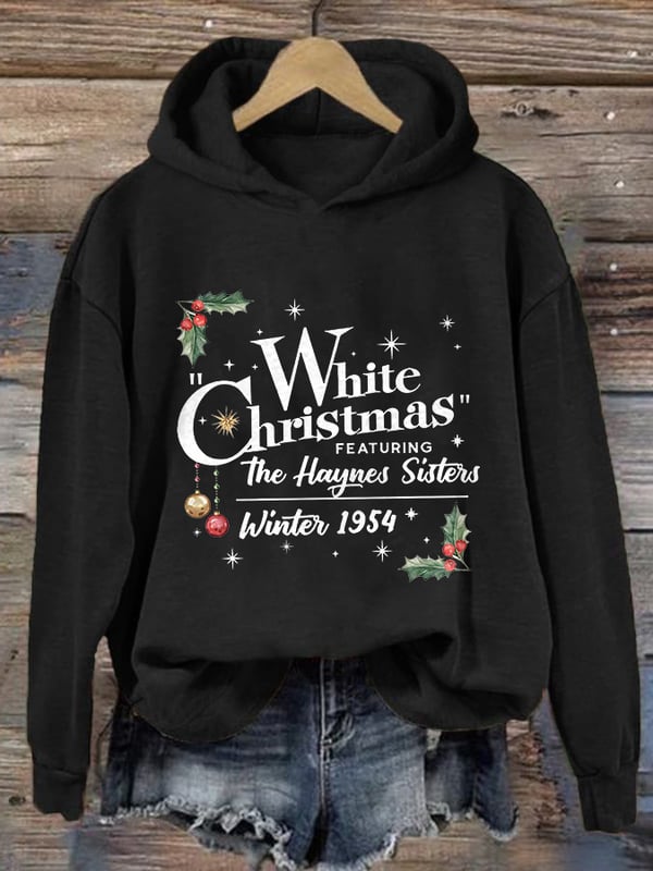 Women's White Christmas Print Casual Hoodie-lovefitte